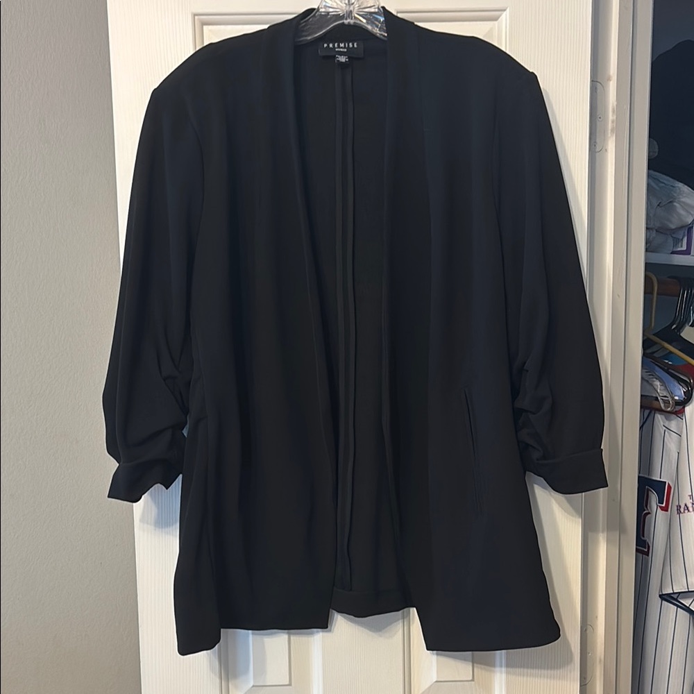 a new day Black Relaxed Blazer with Ruched Sleeves